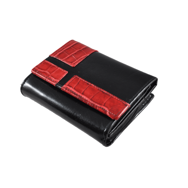 Női bőrpénztárca fekete-piros színben 7901